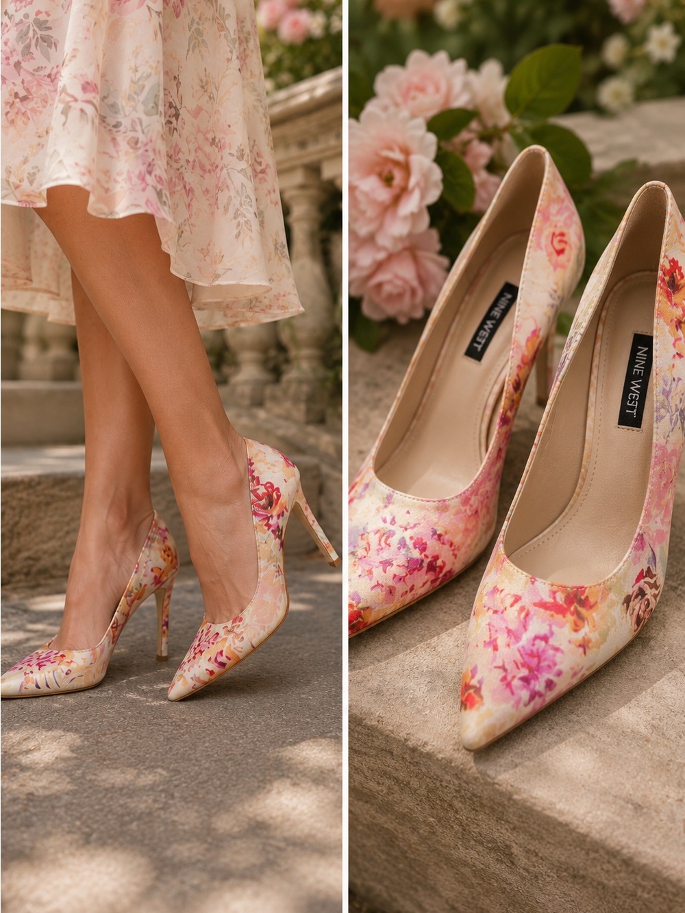 Nine West Floral Print Pointed Toe Stiletto Heels Size 7.5 Romantic Cottagecore